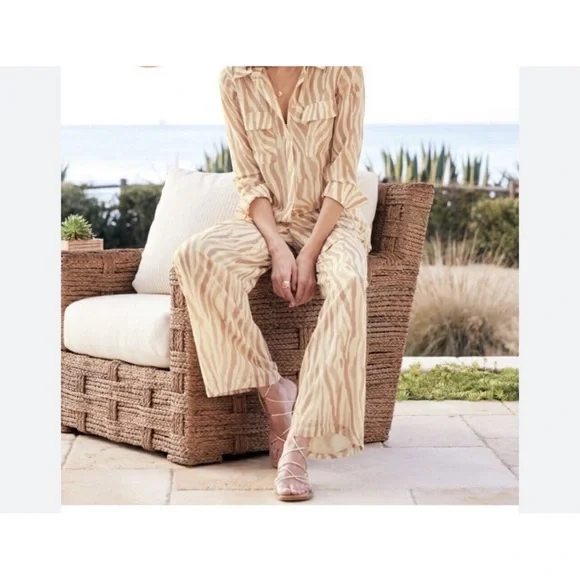 Soft Surroundings Safi Tan Cream Zebra Print Wide Leg pants - Picture 3 of 12